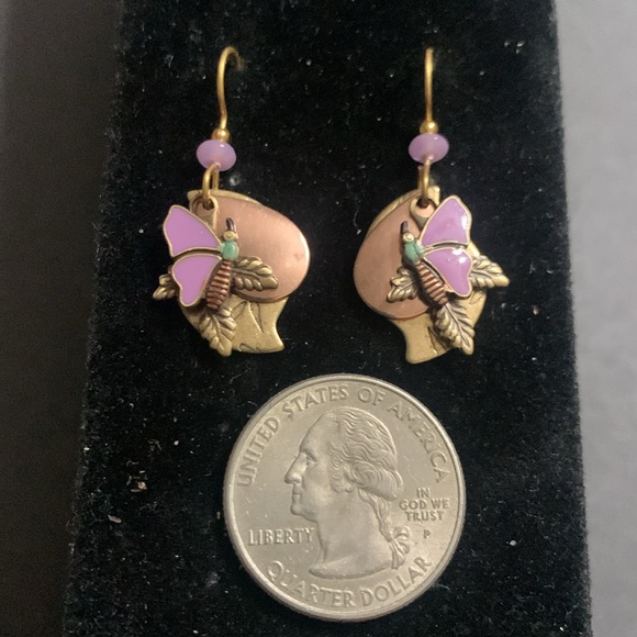 Triple layered Purple Enamel Butterfly Copper & Brass earrings - Picture 4 of 4